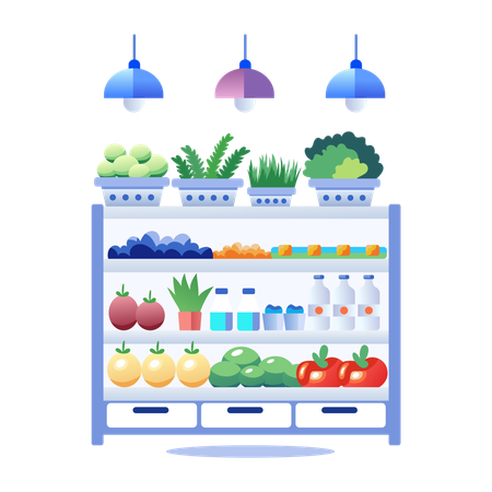 Grocery Rack at store  Illustration