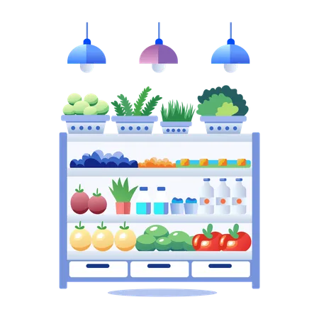 Grocery Rack at store  Illustration