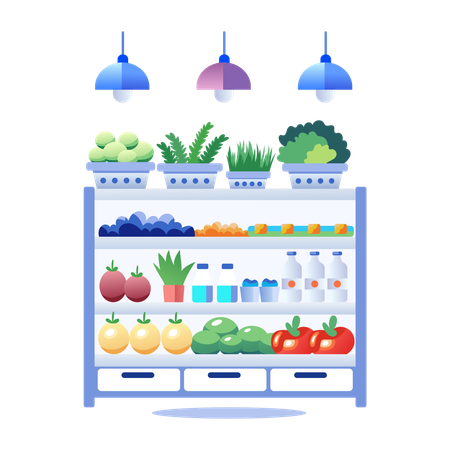 Grocery Rack at store  Illustration