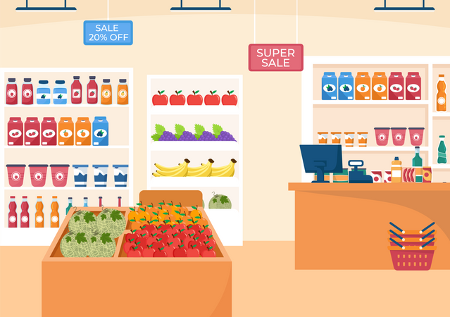 Grocery shop interior  Illustration