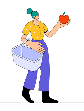 Grocery shopping by woman Illustration