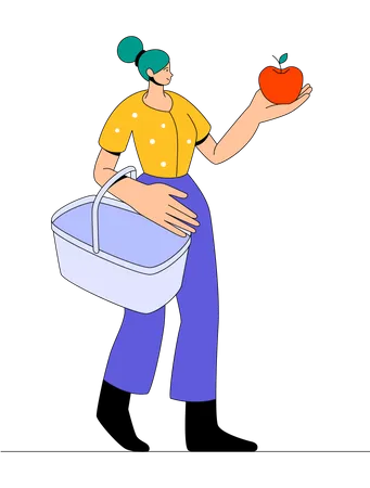 Grocery shopping by woman Illustration