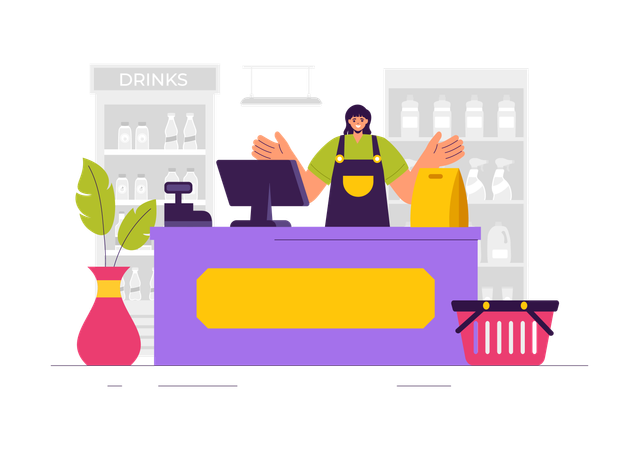 Grocery Shopping Checkout Counter  Illustration