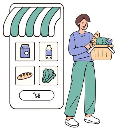 Grocery shopping online  Illustration