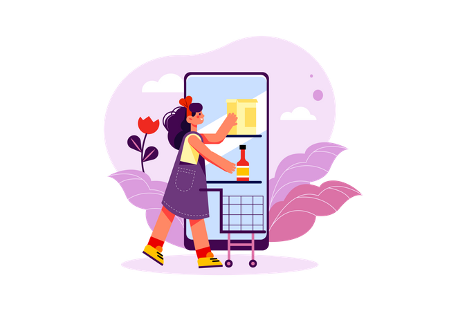 Grocery shopping through mobile Illustration