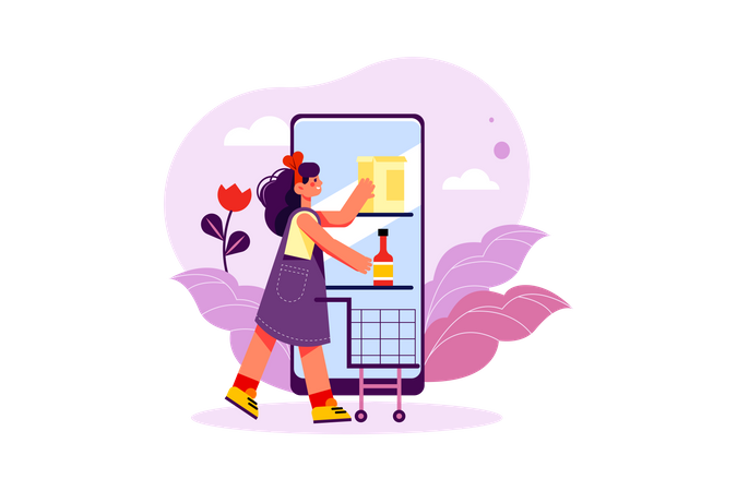 Grocery shopping through mobile  Illustration