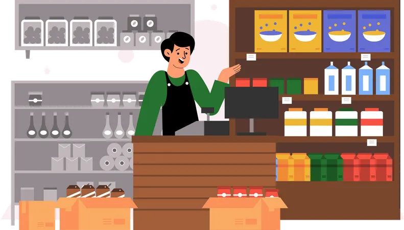 Grocery store cashier  Illustration