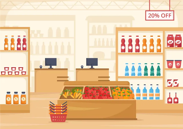 Best Premium Supermarket interior Illustration download in PNG & Vector  format