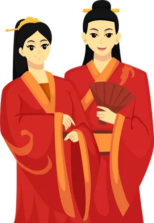 Groom And Bride Chinese Illustration
