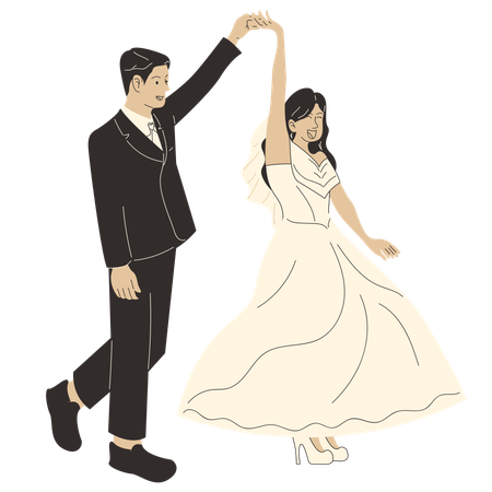 Groom and bride happily dancing  Illustration