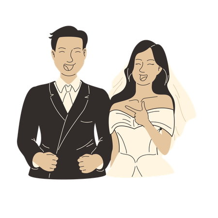 Groom and bride laughing  Illustration
