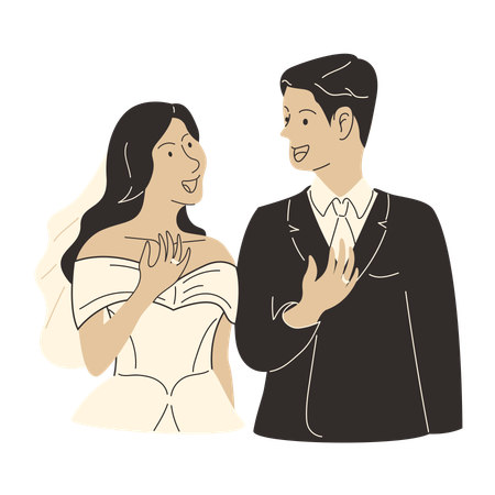 Groom and bride showing wedding ring  Illustration