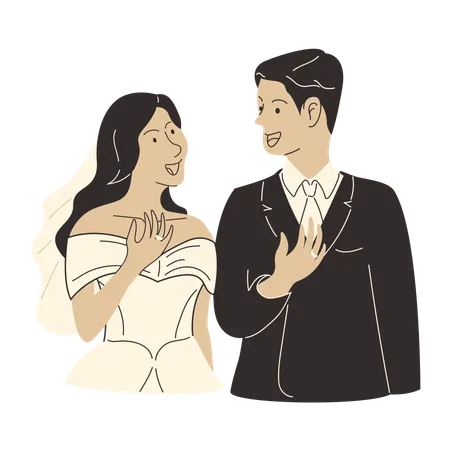 Groom and bride showing wedding ring  Illustration