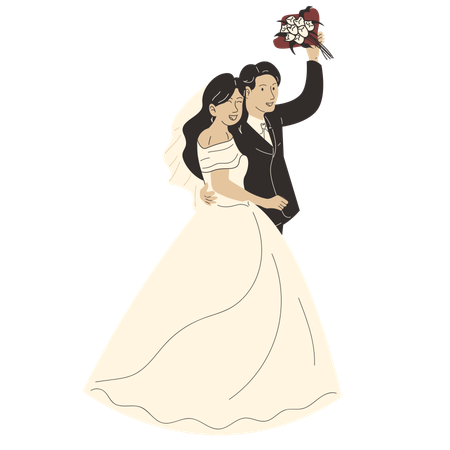 Groom and bride walk  Illustration