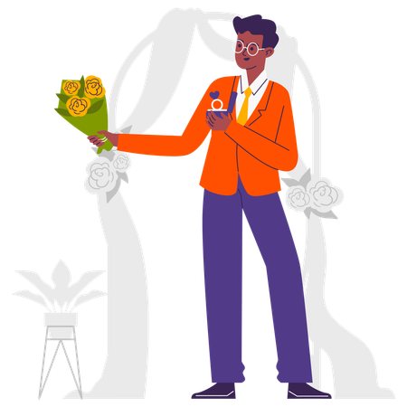 Groom Brings Flower for bride  Illustration