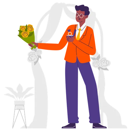 Groom Brings Flower for bride  Illustration