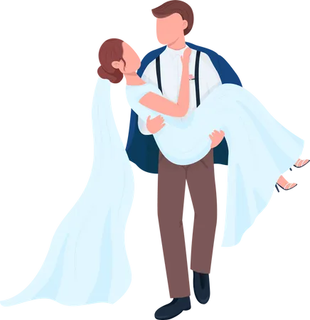 Groom Carrying Bride Semi Flat Color Vector Characters Dynamic Figures Full Body People On White Happy Wedding Day Isolated Modern Cartoon Style Illustration For Graphic Design And Animation Illustration