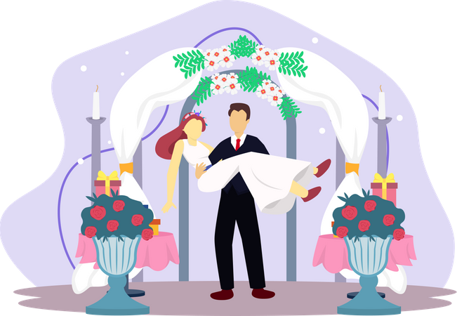 Groom carrying Bride  Illustration