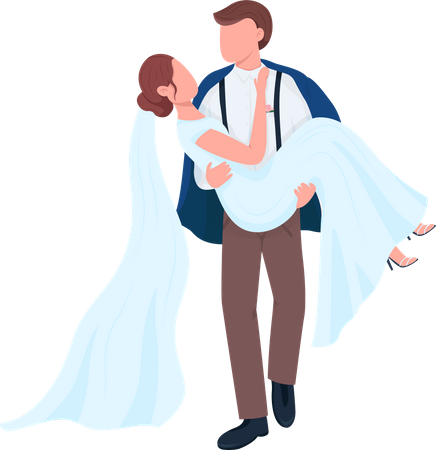 Groom carrying bride  Illustration