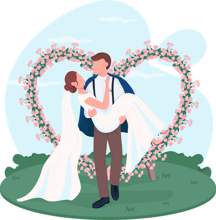 Groom carrying bride  Illustration