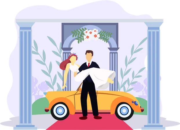 Groom carrying Bride  Illustration