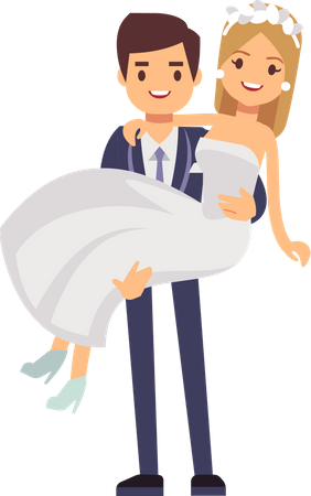 Groom carrying bride in hand  Illustration