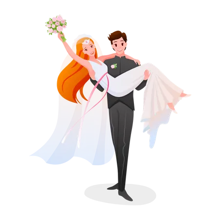 Groom Carrying Bride On Arm  Illustration