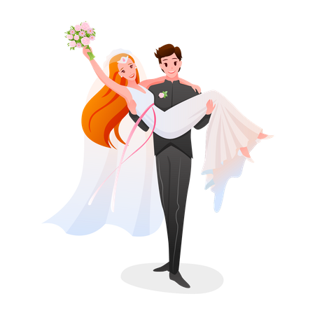 Groom Carrying Bride On Arm  Illustration