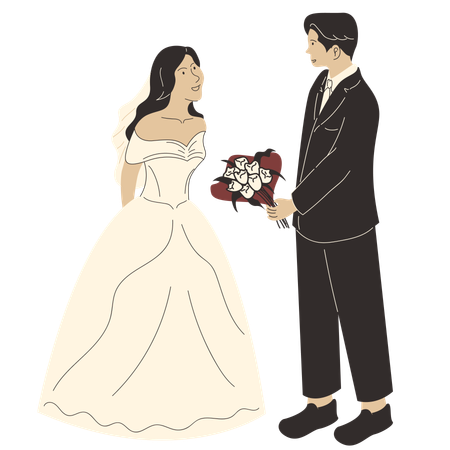 Groom giving flower to bride  Illustration