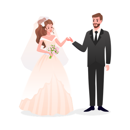 Groom Holding Bride Hand  Illustration