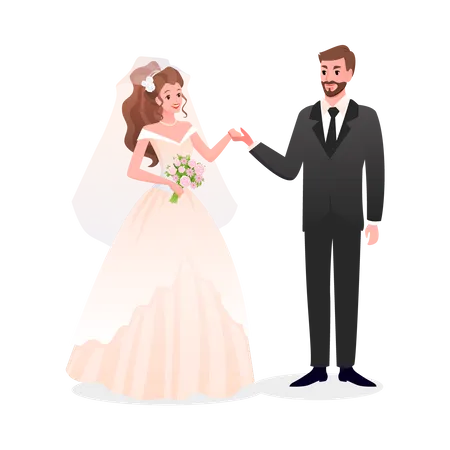 Groom Holding Bride Hand  Illustration