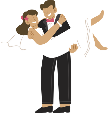 Groom holding bride in his arm  Illustration