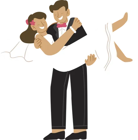 Groom holding bride in his arm  Illustration