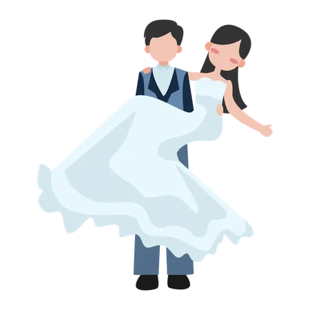 Groom holding bride in his arms  Illustration