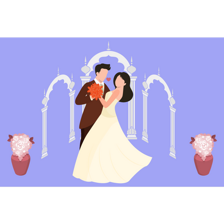 Groom holds bride in arms in romantic manner  Illustration