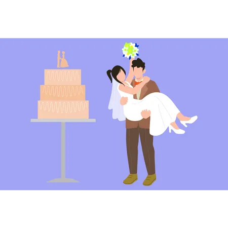 Groom holds bride in hands  Illustration