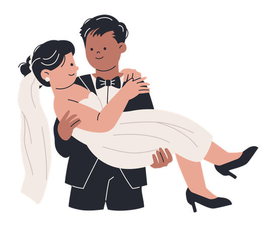 Groom lifting bride  Illustration