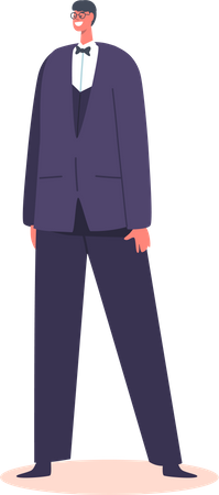 Groom Wear Blue Suit with Bow Tie  Illustration