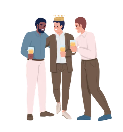 Soon To Be Groom With Friends Semi Flat Color Vector Characters Editable Full Body People On White Bachelor Party Pre Wedding Simple Cartoon Style Illustration For Web Graphic Design And Animation Illustration