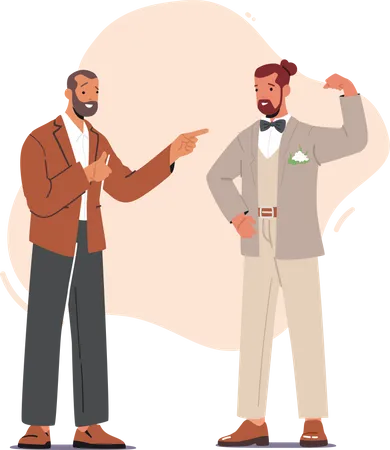 Groom with Friend Prepare for Wedding Ceremony  Illustration