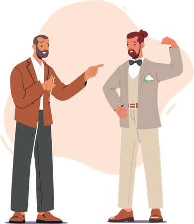 Groom with Friend Prepare for Wedding Ceremony  Illustration