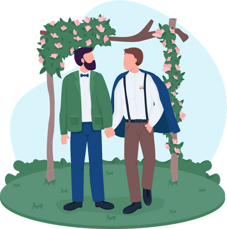 Grooms holding hands  Illustration