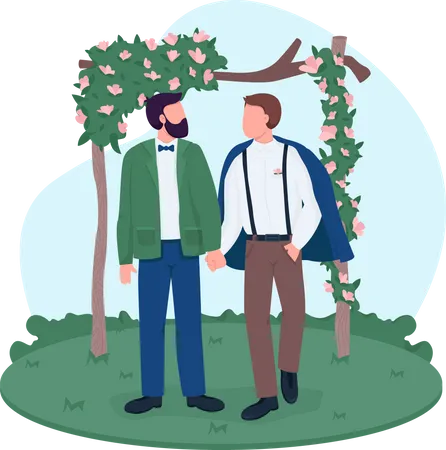 Grooms holding hands  Illustration