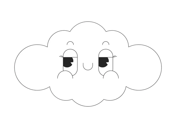 Groovy Cloud Cute Black And White 2 D Vector Avatar Illustration Retro Cloudy Weather Mascot Outline Cartoon Character Face Isolated Dream Cumulus Retro Personage Flat User Profile Image Portrait Illustration