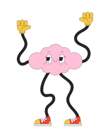 Groovy Cloud With Wavy Arms And Legs 2 D Linear Cartoon Character Weather Mascot Dancing Isolated Line Vector Personage White Background Trendy Retro Shape Smiling Color Flat Spot Illustration Illustration