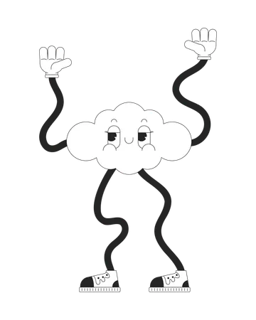 Groovy Cloud With Wavy Arms And Legs Black And White 2 D Line Cartoon Character Weather Mascot Dance Isolated Vector Outline Personage Trendy Retro Shape Smiling Monochromatic Flat Spot Illustration Illustration