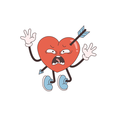 Groovy Heart Character hit by arrow  Illustration