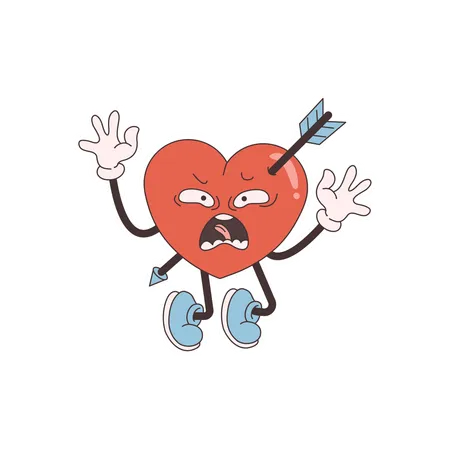 Groovy Heart Character hit by arrow  Illustration