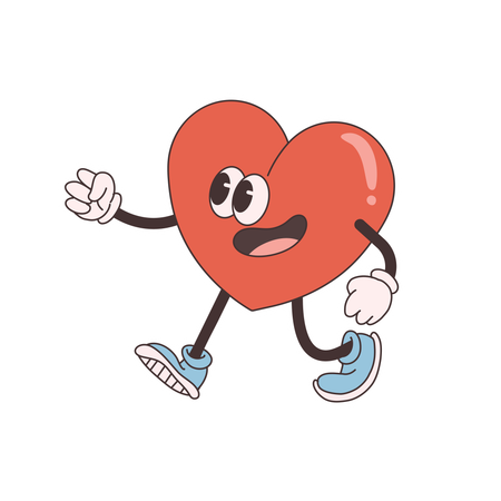 Groovy Heart Character running  Illustration