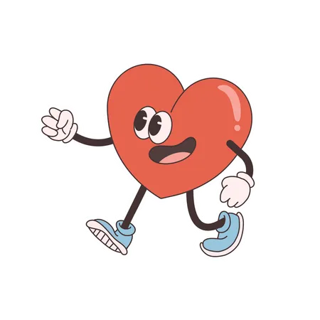 Groovy Heart Character running  Illustration